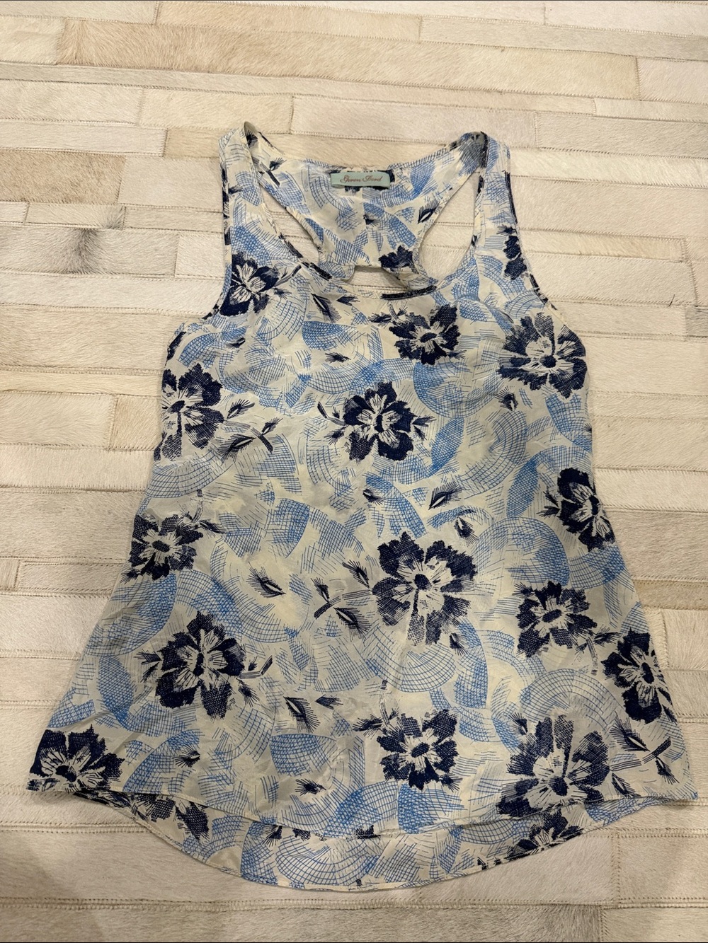 Geren Ford Blue & Navy Floral Racerback Tank Top